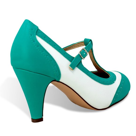 Chase & Chloe Mary Jane Oxford Pumps - Retro Round Toe Shoe with Ankle Strap - Picture 3 of 4